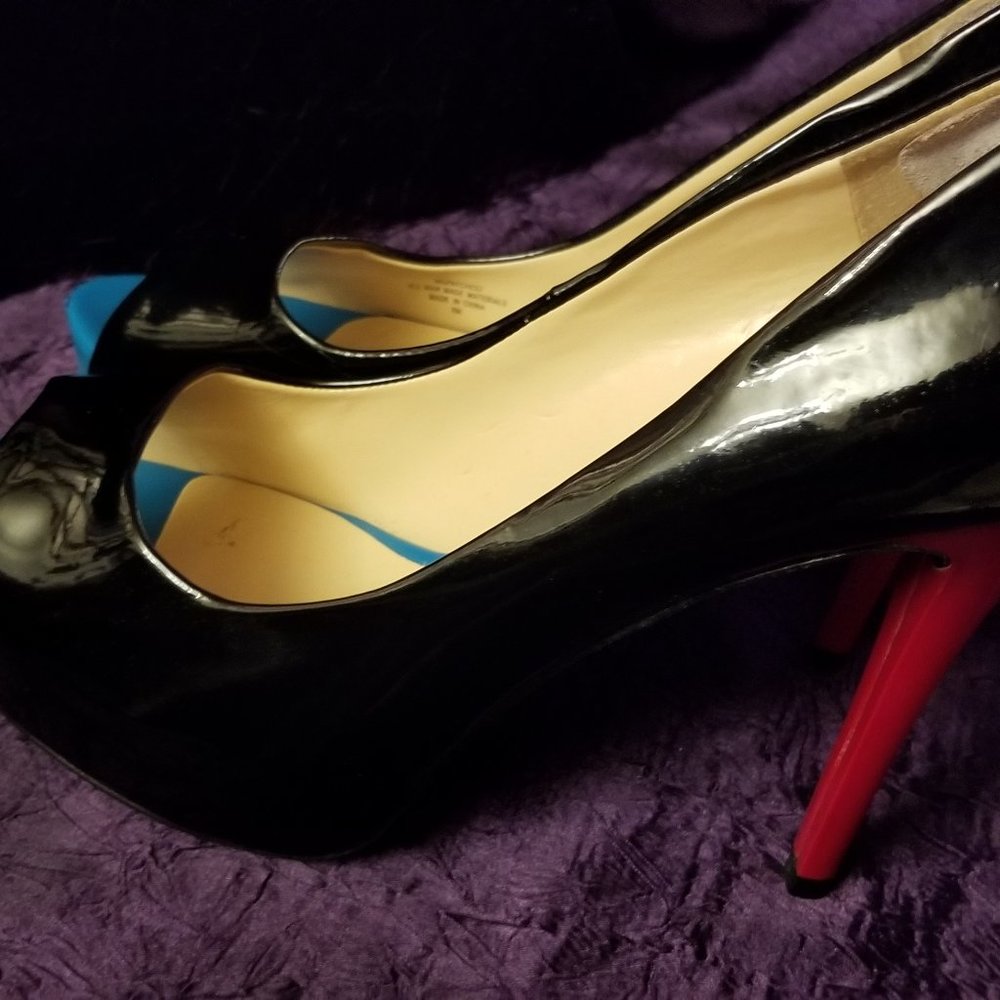 Guess Black shoe with Red Heel and Blue Peep Toe P